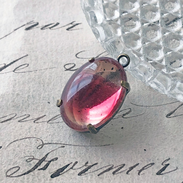 Glass Pendant Oval 約22mm×13mm [PDT-483]＊1個＊Vintage＊