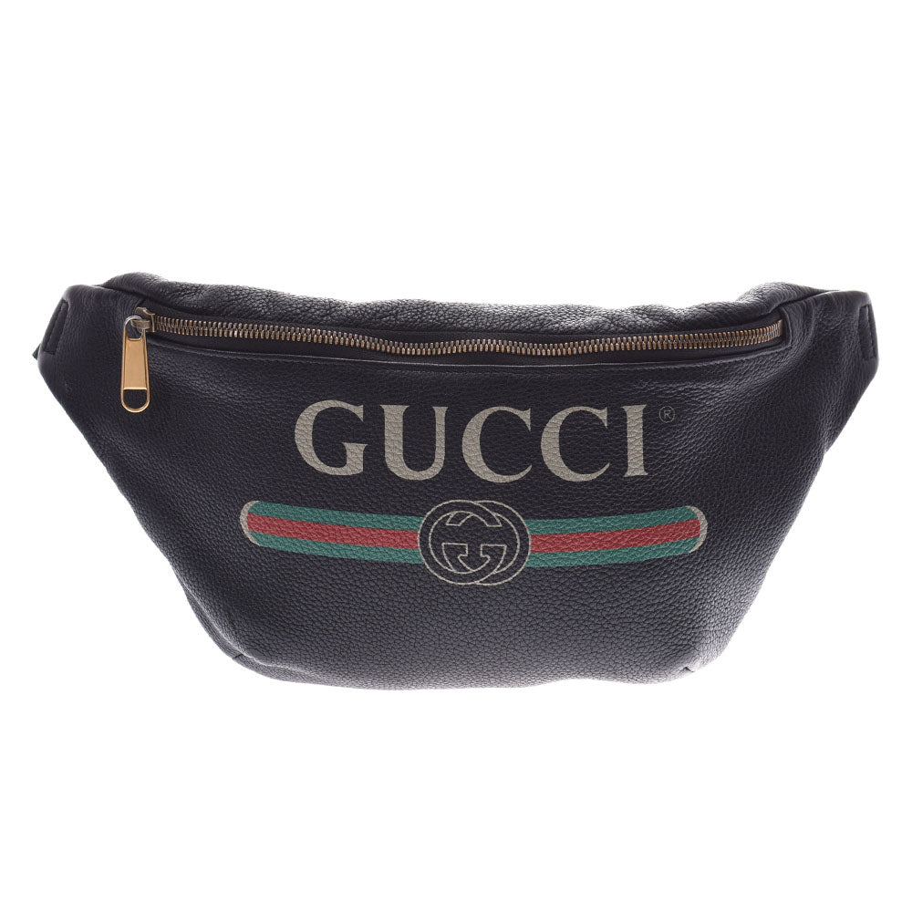 GUCCI グッチグッチプリント ベルトバッグ  黒 メンズ レザー/キャンバス ボディバッグ 493869  中古