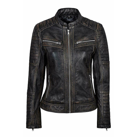 羊革ユーズド加工ジャケット(女性) Sheep Leather Distressed Jacket for Women