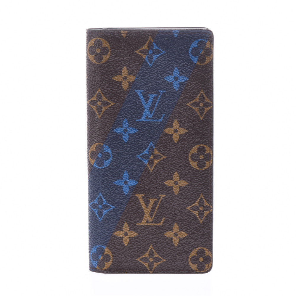 LOUIS VUITTON ルイヴィトン モノグラム Vライン ポルトフォイユ ブラザ ブラウン/ブルー M61170 メンズ 長財布 Bランク 中古 