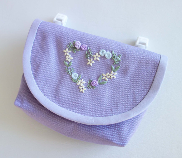 移動ポケット パープル 刺繍　リバティ  クリップ付き