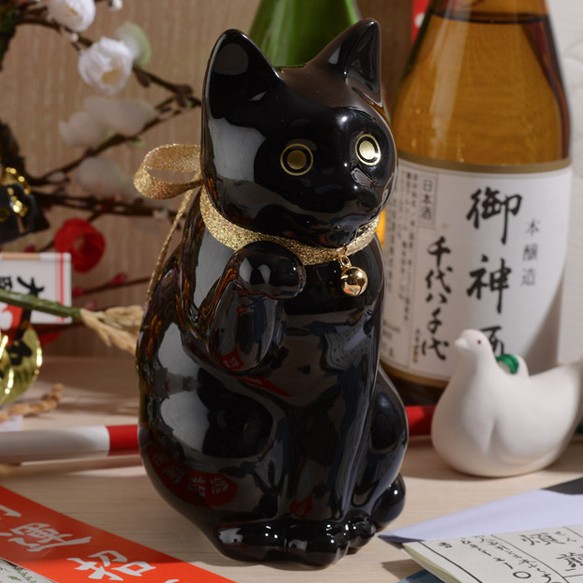 ＜送料無料＞ へそくりの招き猫 ブラック  （ 招き猫 おしゃれ  プレゼント かわいい 黒猫 ）