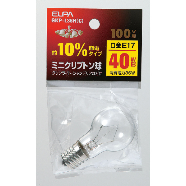 エルパ ミニクリプトン球 E17口金 40W形(36W) 1個入り クリア GKP-L36HC