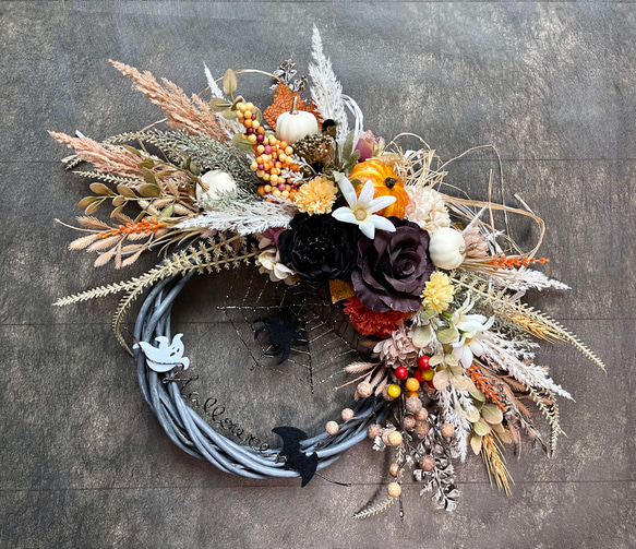 No.wreath-15465/ハロウィンリース22-(2) クモの巣42x45cm/アーティフィシャルフラワー造花