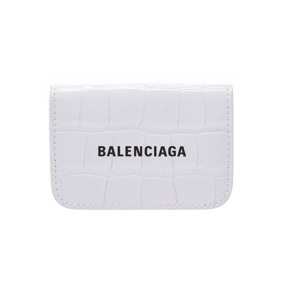 BALENCIAGA バレンシアガ コンパクトウォレット クロコ型押し 白 593813 ユニセックス レザー 三つ折り財布 未使用 