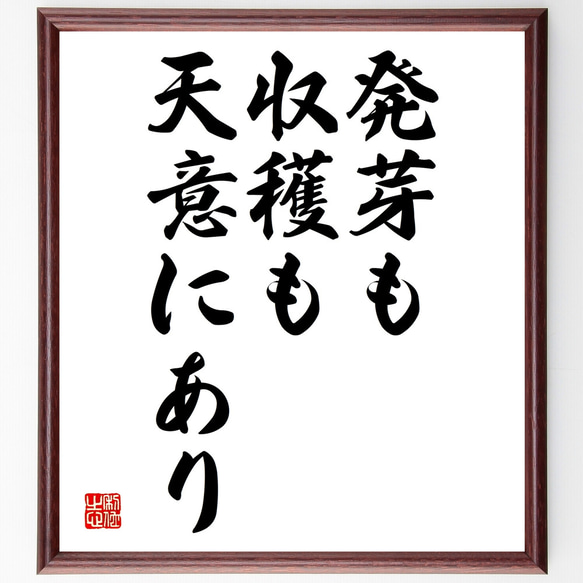 名言「発芽も収穫も天意にあり」額付き書道色紙／受注後直筆（Y1857）