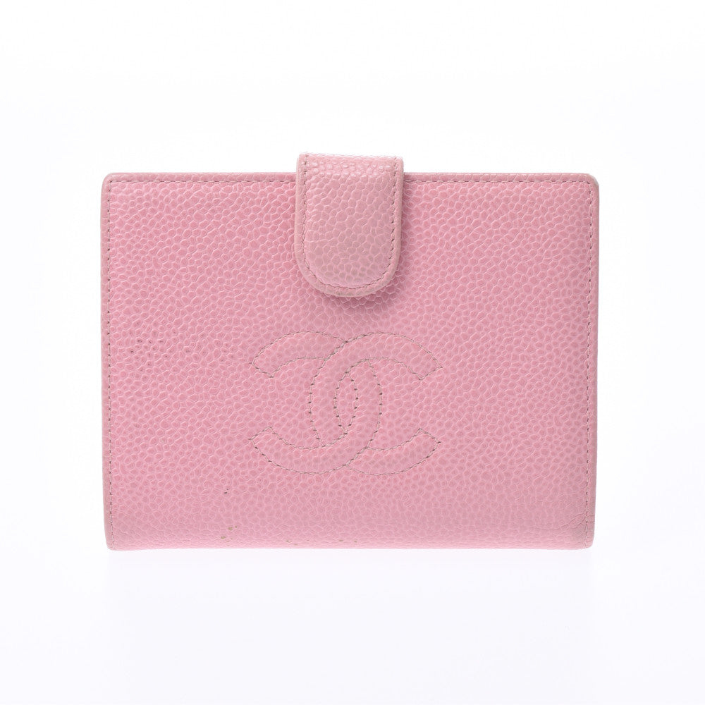 CHANEL シャネル がま口タイプ ピンク ゴールド金具 レディース キャビアスキン 二つ折り財布 Bランク 中古 