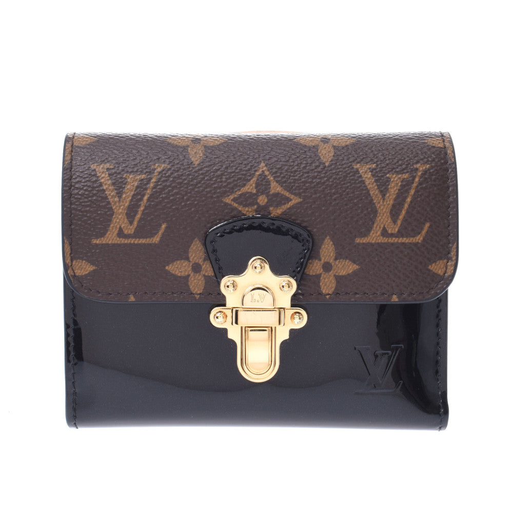 LOUIS VUITTON ルイヴィトン モノグラム ポルトフォイユ チェリーウッド コンパクトウォレット ノワール M61912 ユニセックス モノグラムキャンバス パテントレザー 三つ折り財布 ABランク 中古 