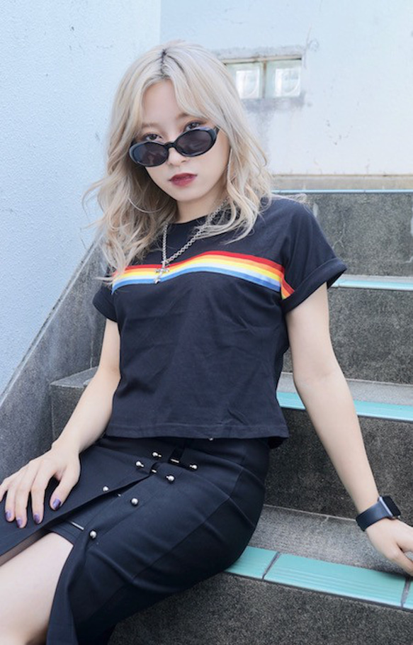 Rainbow Line Black T-Shirts 半袖Ｔシャツ ブラック 黒 ストリート