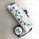 がま口　印鑑ケース　刺繍　小花柄　青