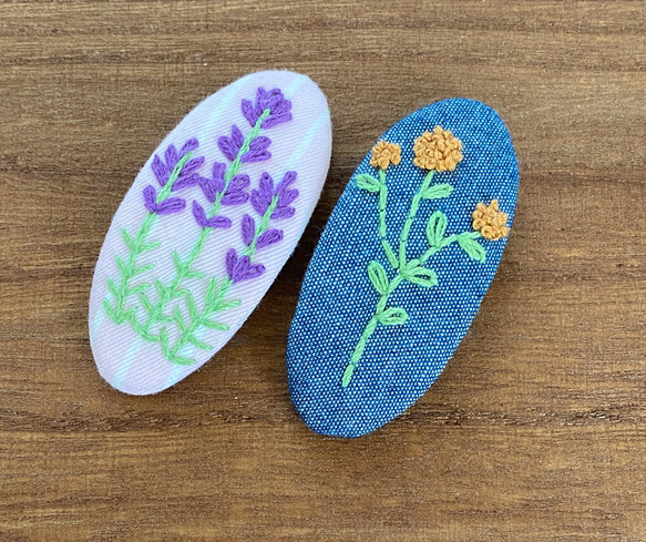 刺繍パッチンピン  2個セット  お花  ラベンダー