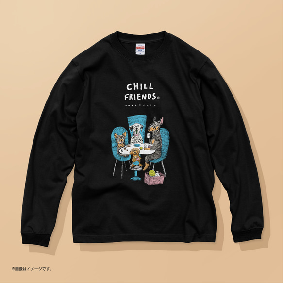 ハイクオリティー ロングTシャツ「CHILL FRIENDS_犬会」/送料無料