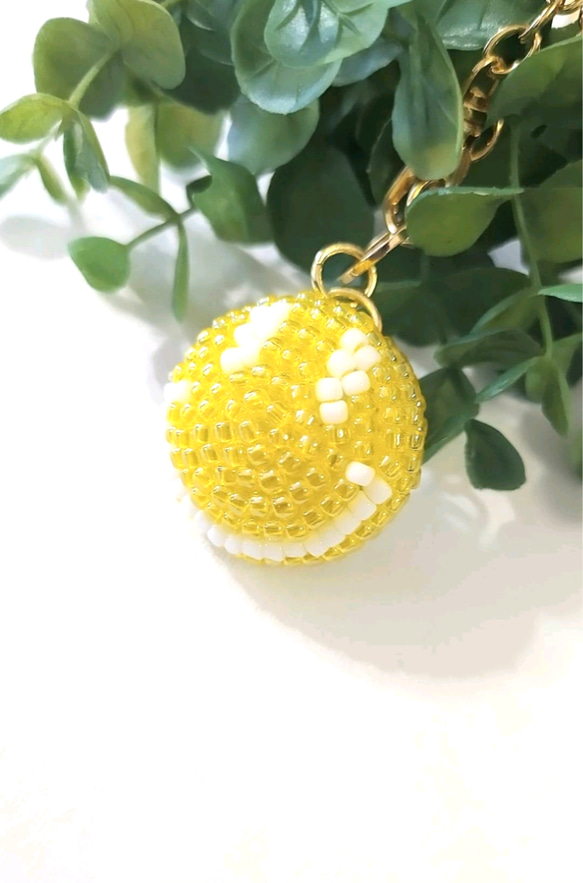 【夏限定】Yellow×Gold♡ニコちゃん☆ビーズ刺繍バッグチャーム／キーホルダー