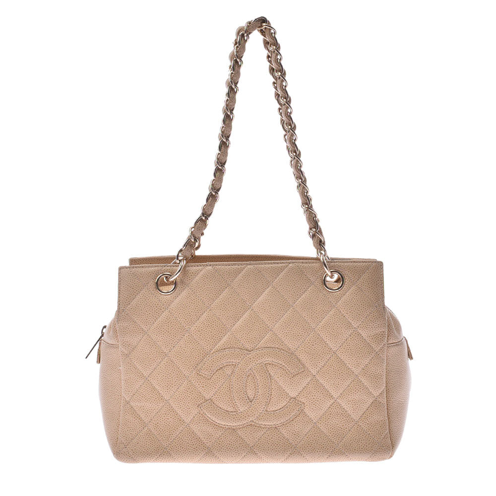 CHANEL シャネル マトラッセ PTT プチタイムレストートバッグ ベージュ ゴールド金具 レディース キャビアスキン ハンドバッグ Bランク 中古 