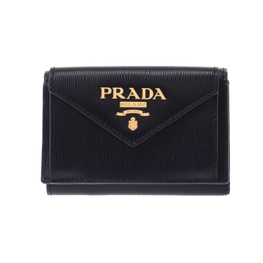 PRADA プラダ コンパクトウォレット アウトレット 黒 1MH021 レディース カーフ 三つ折り財布 未使用 