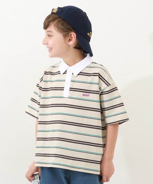 ビッグシルエット マルチボーダー 半袖ラガーシャツ 子供服 キッズ 男の子 トップス 半袖Tシャツ Tシャツ