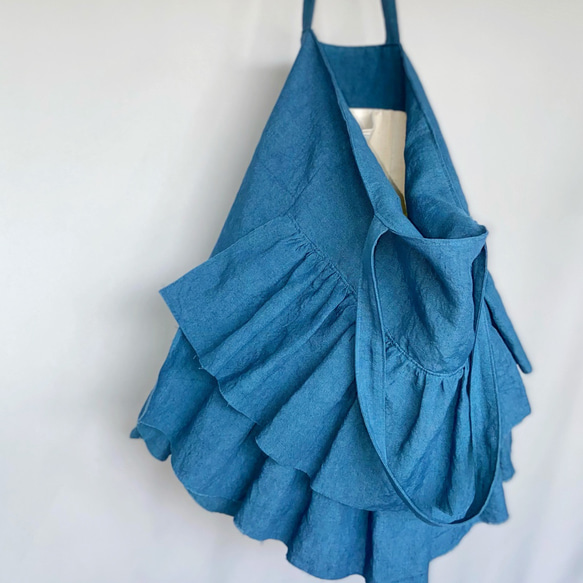 European linen big frill bag (egyptian blue)