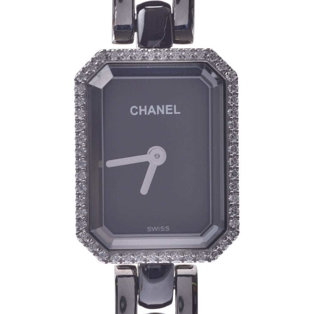 CHANEL シャネル プルミエール ベゼルダイヤ H2163 レディース SS/黒セラミック 腕時計 クオーツ 黒文字盤 Aランク 中古 