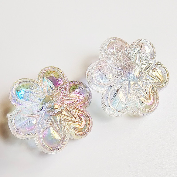 【4個/26x11mm】縦穴 大きめ　フラワー　お花　オーロラ　ハンドメイド　k/フラワー