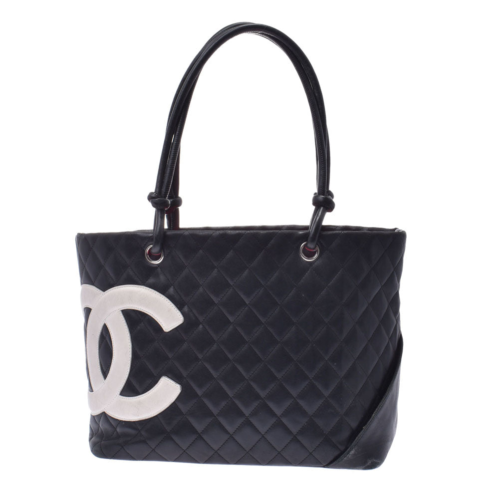 CHANEL シャネルラージ　  14132 黒/白 レディース ラムスキン トートバッグ  中古