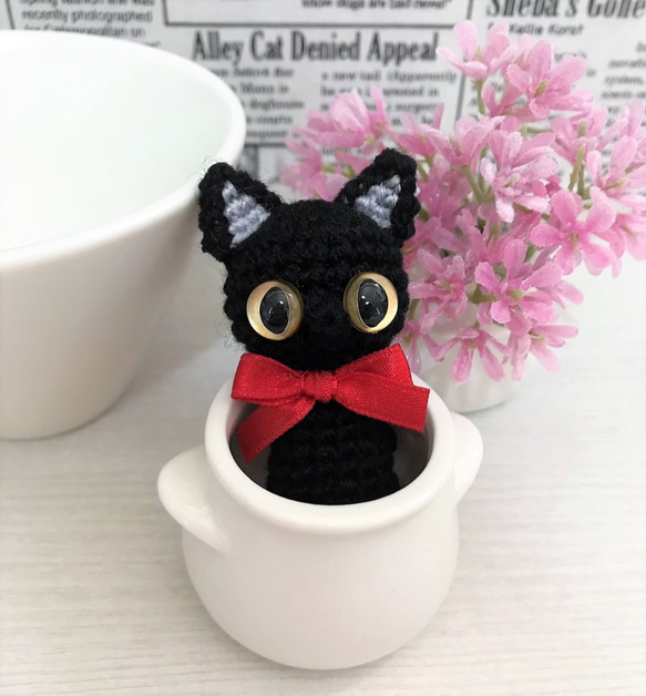 選べる☆赤リボンの黒猫あみぐるみ☆受注製作品