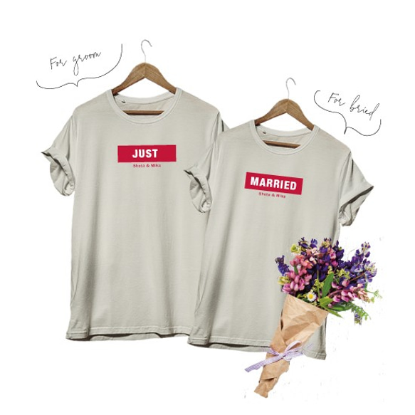 Tシャツ　ペアTシャツ　名入れ 　前撮り 結婚式 マタニティーフォト  t-shirt0009