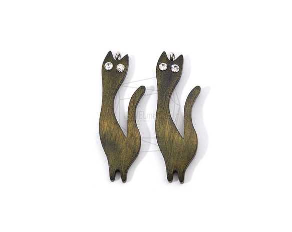 BSC-619-G【2個入り】ネコウッドビーズ,Cat Wooden Beads /17mm x 49mm