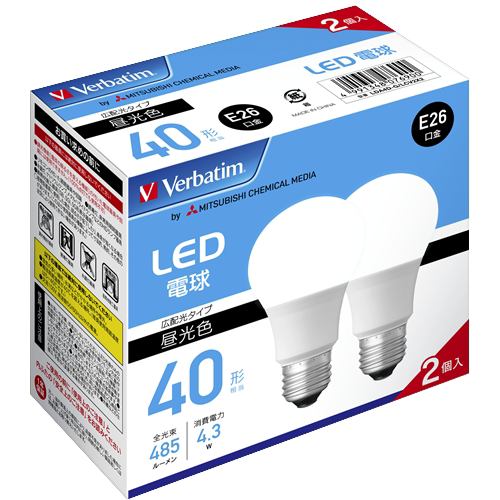 バーベイタム(Verbatim) LDA4D-G／LCV2X2 LED電球 40W相当 昼光色