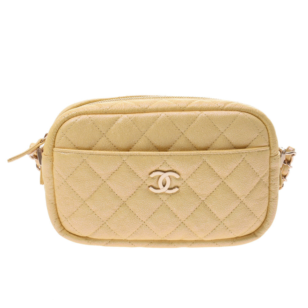 CHANEL シャネル マトラッセ ミニチェーンショルダー 黄 ゴールド金具 レディース レザー ショルダーバッグ Aランク 中古 