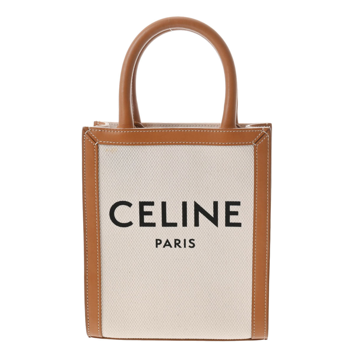 CELINE セリーヌ ミニバーティカルカバ 2WAY 白/ベージュ ゴールド金具 レディース レザー キャンバス ハンドバッグ Aランク 中古 