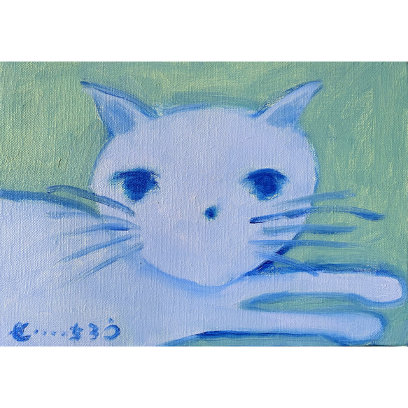 【猫のルー】SM 絵画 原画 油絵 油彩 キャンバス 猫 ネコ 猫の絵 アートパネル 絵本 ロシアンブルー 沖縄