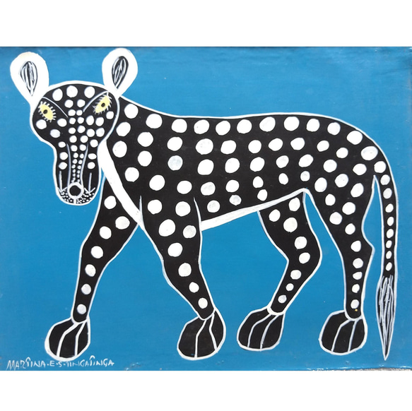 アフリカ絵画『 Cheetah in blue 』 ティンガティンガ by Martina.E.S.Tingatinga