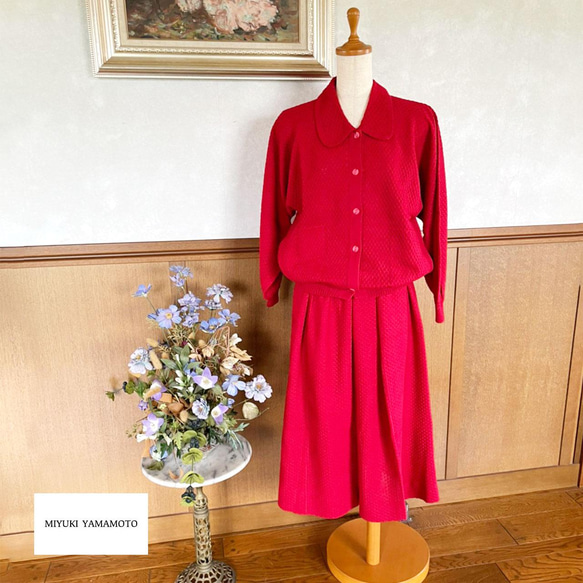 春ニット✿ジャケット レッド　20 red knit jacket