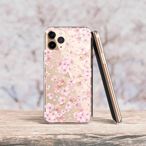 『満開の桜』iPhone/android ショルダー ネックストラップ スマホケース クリア サクラ 春 花柄 ピンク