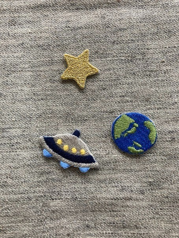 宇宙アップリケセット （UFOグレーorブルー）　刺繍ワッペン