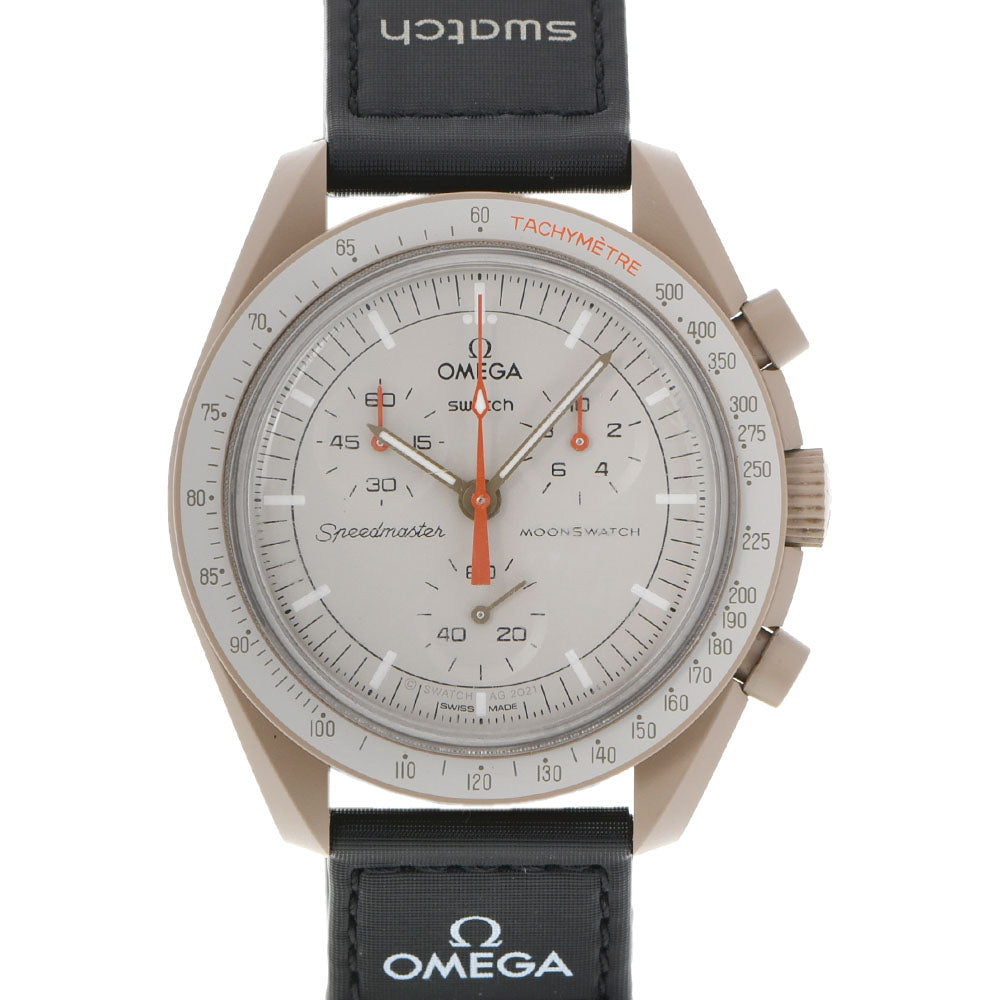 SWATCH スウォッチ OMEGA オメガ MISSION TO JUPITER SO33C100 メンズ バイオセラミック /ナイロン 腕時計 クオーツ ベージュ文字盤 ABランク 中古 