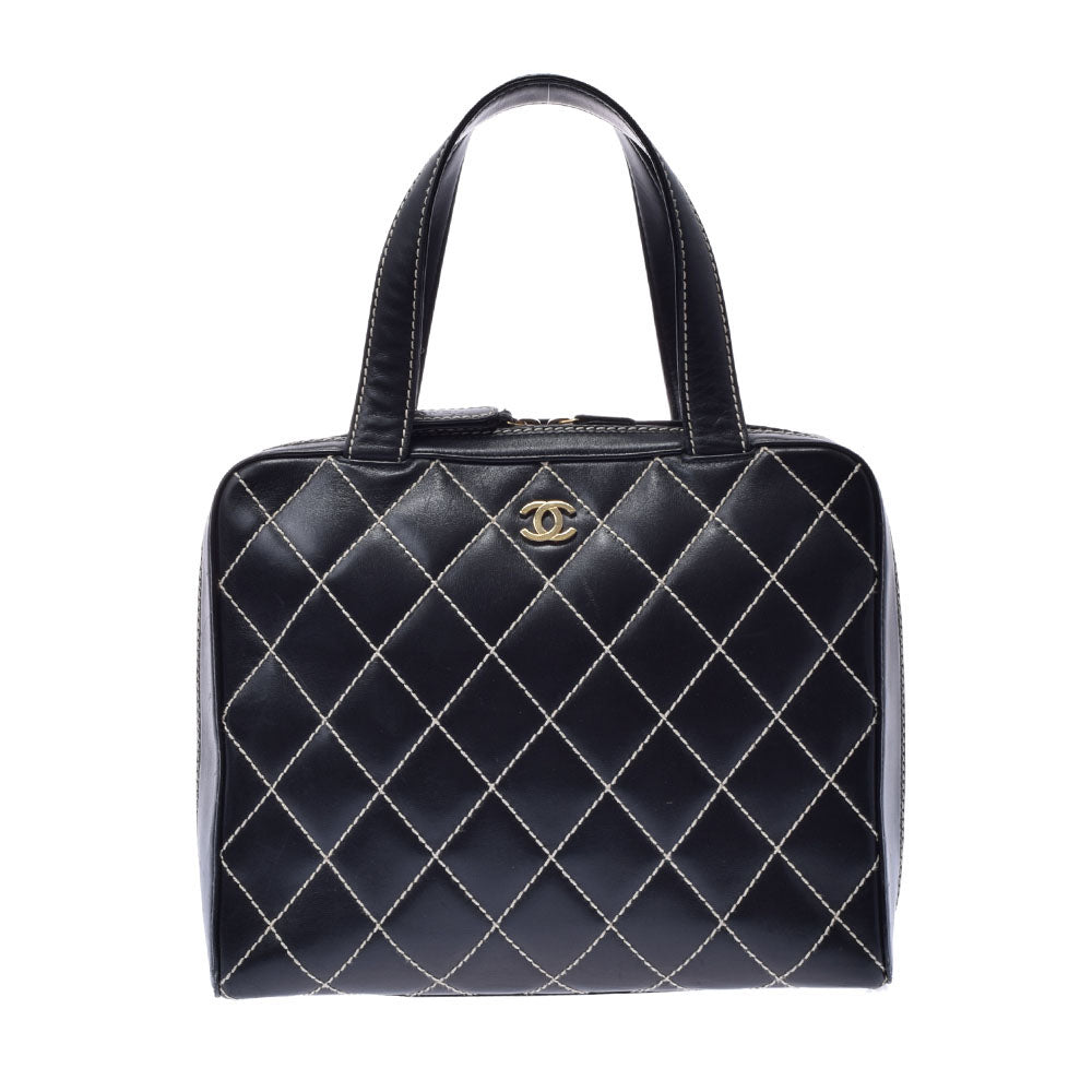 CHANEL シャネル ワイルドステッチ 黒 ゴールド金具 レディース レザー ハンドバッグ Bランク 中古 