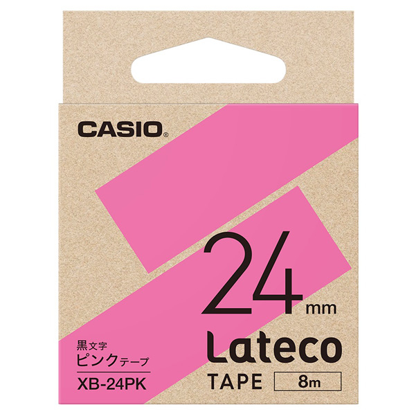 カシオ Lateco専用テープ(黒文字/24mm幅) ピンクテープ XB-24PK