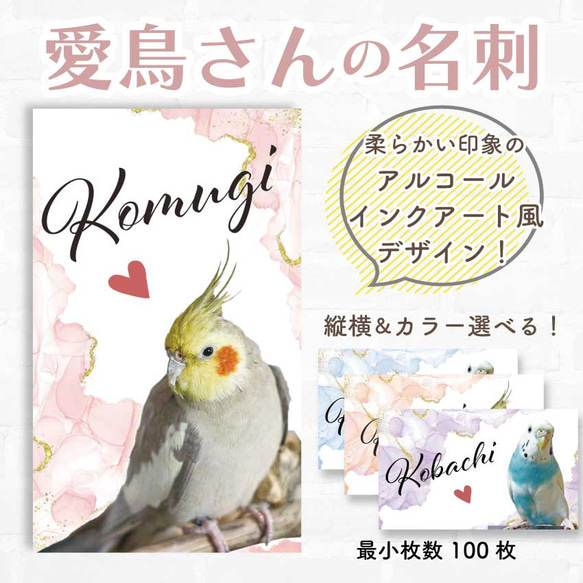 愛鳥さんの名刺作成★写真入り 両面100枚 選べるカラー★