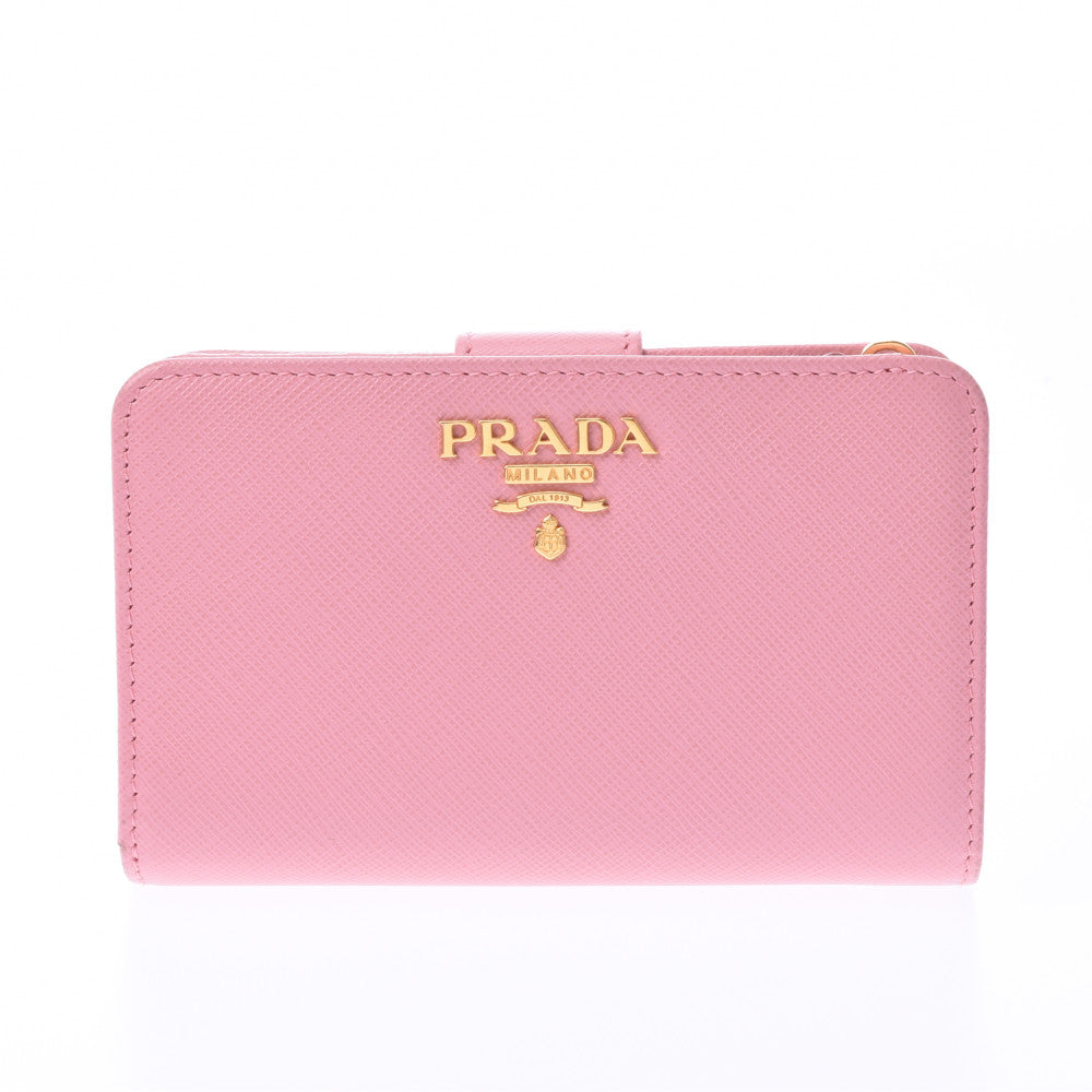 PRADA プラダ ピンク ゴールド金具 1ML225 レディース サフィアーノ 二つ折り財布 Aランク 中古 