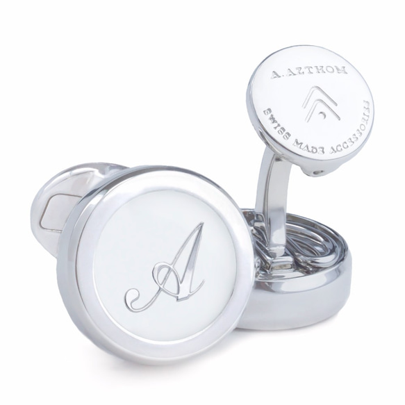 Monogram White Silver Cufflinks with Clip-on Button Covers