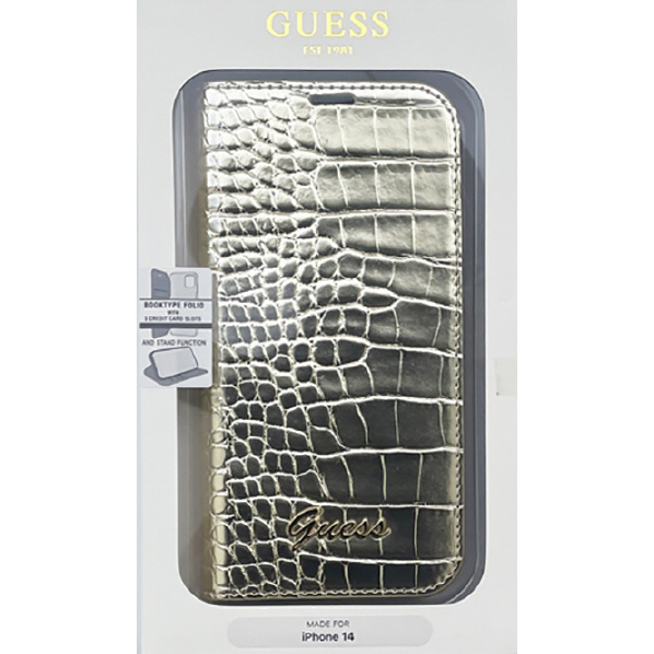 GUESS iPhone 14用クロコ調 手帳型ケース ゴールド GUBKP14SHGCRHD