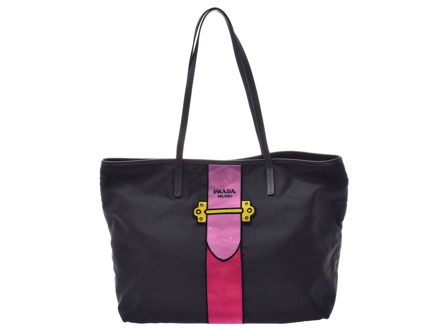 プラダ トートバッグ 黒/ピンク 1BG065 レディース ナイロン/ベロア 未使用 美品 PRADA 空ギャラ 中古 