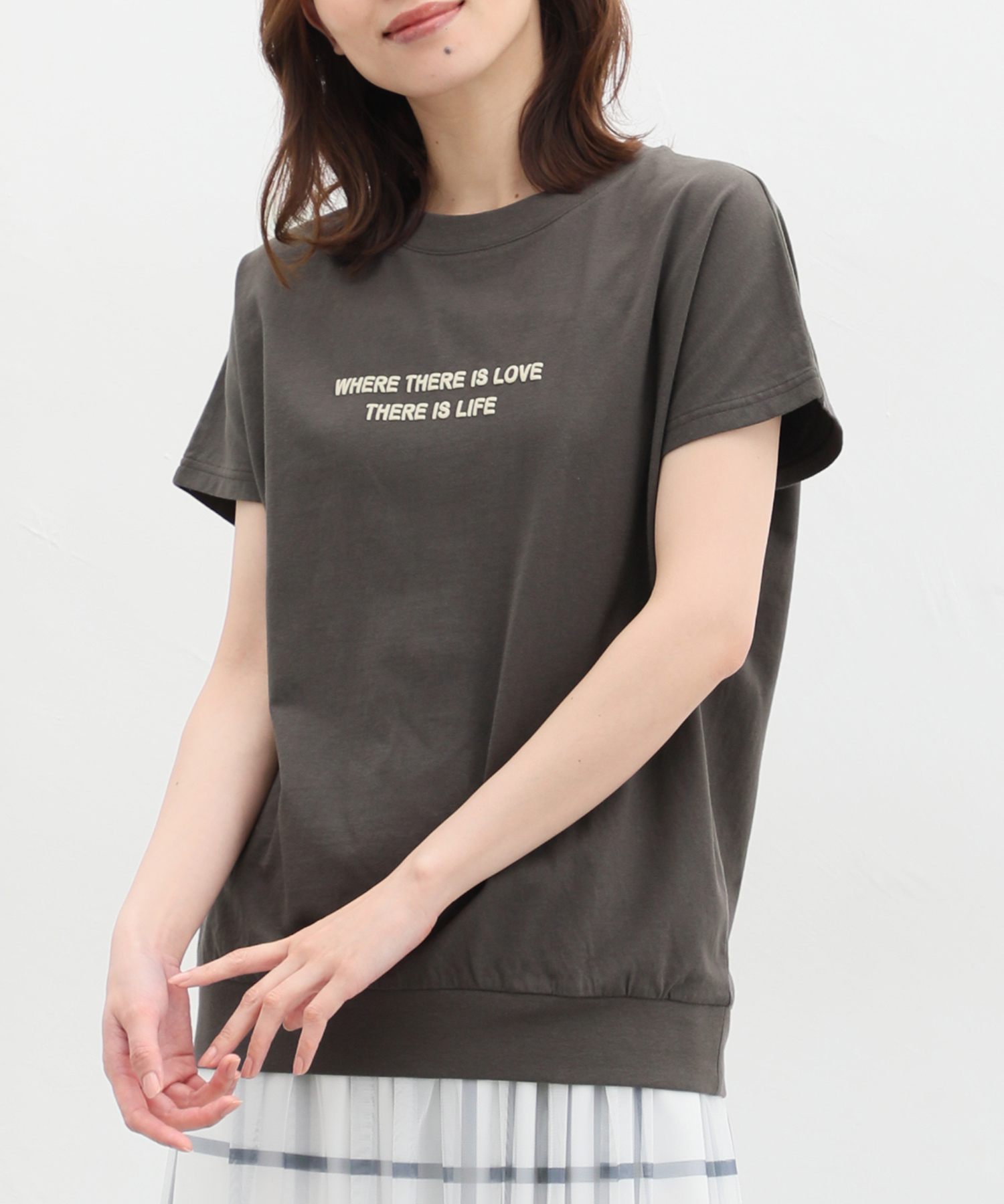 シネマクラブ/ロゴフレンチ袖Ｔシャツ トップス Tシャツ レディース 黒 ロゴ 大人可愛い