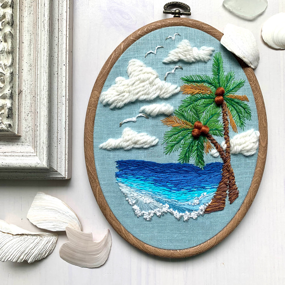 《受注製作》Summer Sea  夏雲の向こうに　　手刺繍タペストリー