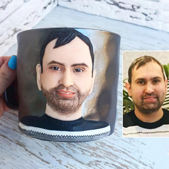 【オーダーメイド】お写真入から コーヒーカップ 3D 似顔絵 肖像画 写真 人形 コップ マグカップ フィギュア 誕生日