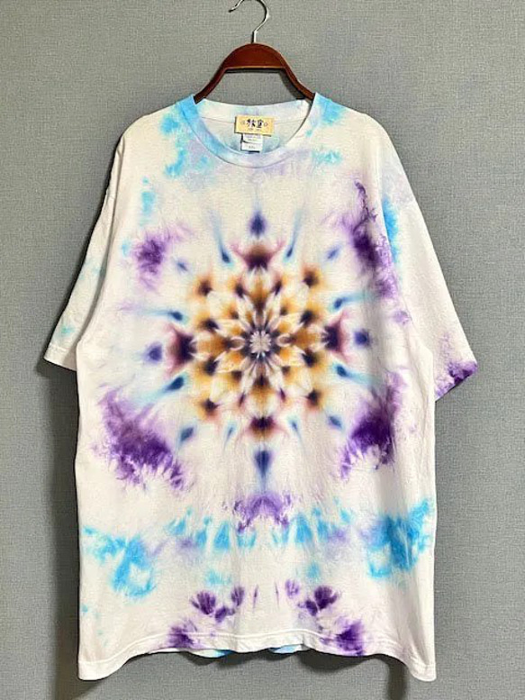 タイダイ染め Tシャツ　XXLサイズ　曼荼羅　ブルー×パープル　ムラ染め　Hippies Dye HD21-42