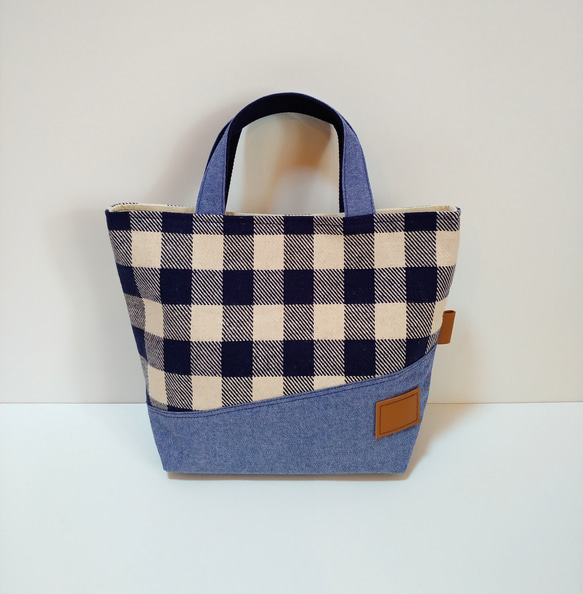 ＊Tote Bag＊  Check×Blue＊トートバッグ＊  チェック×ブルー