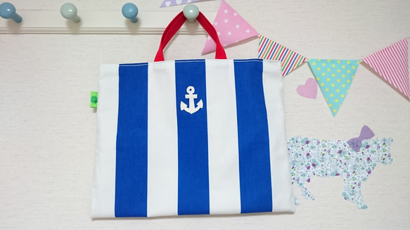 ＜北欧＞　anchor striped lessonsbag  marine blue  =simple  style=