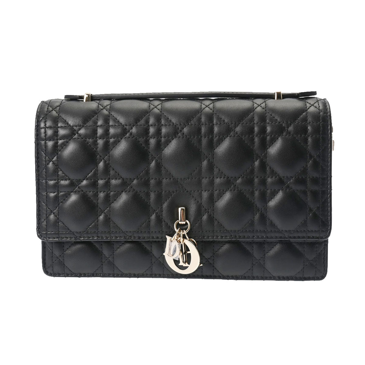 CHRISTIAN DIOR クリスチャンディオール MISS DIOR トップハンドルバッグ 黒 M0997ONGE_M900 レディース ラムスキン ショルダーバッグ 新同 中古 